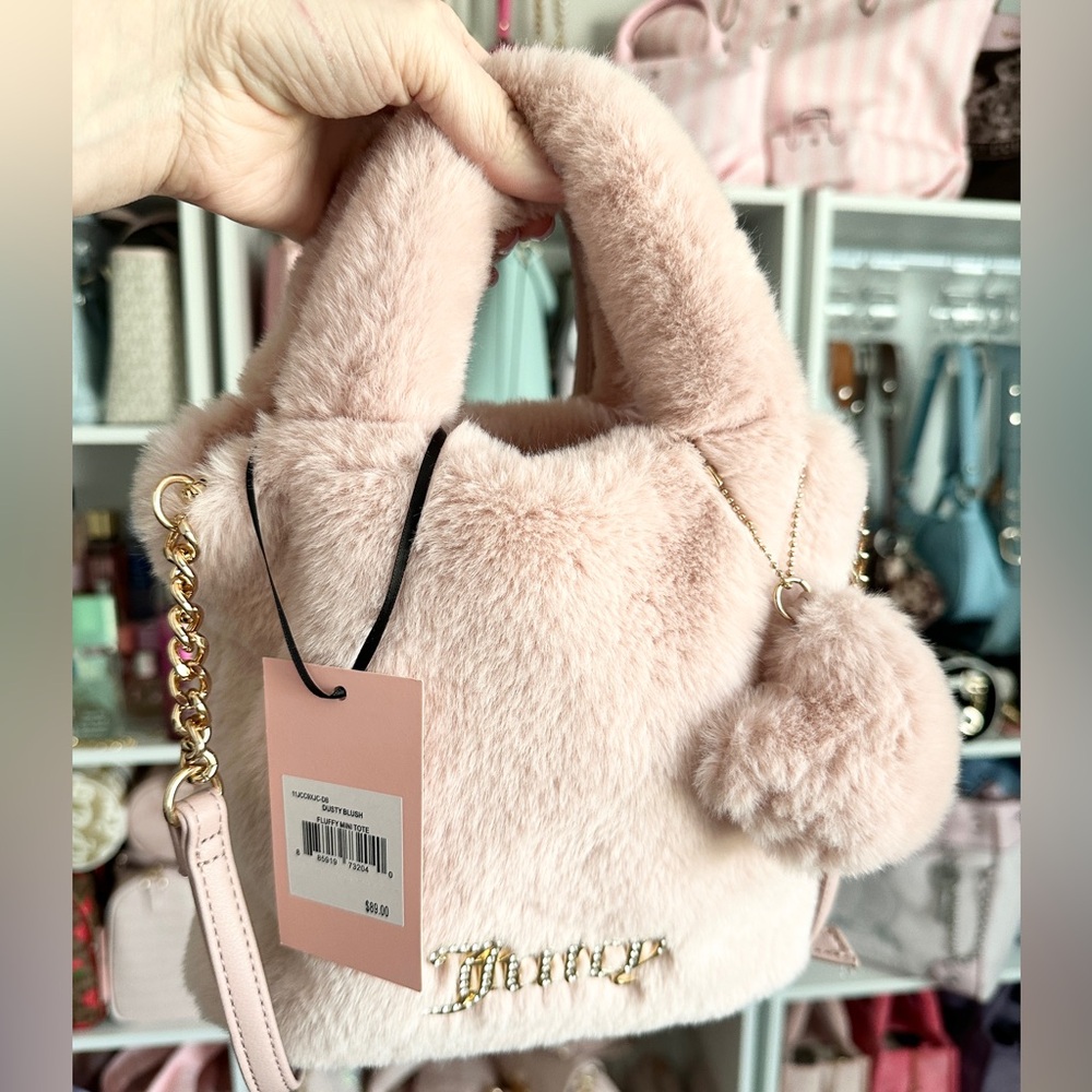 Juicy Couture Dusty Blush Pink Faux Fur Tote Crossbody Bag